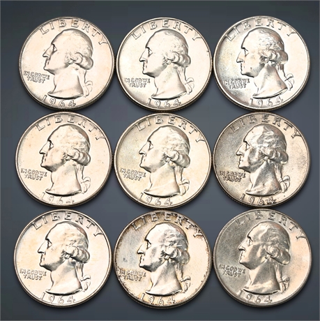 1964 (9) Washington Silver Quarters