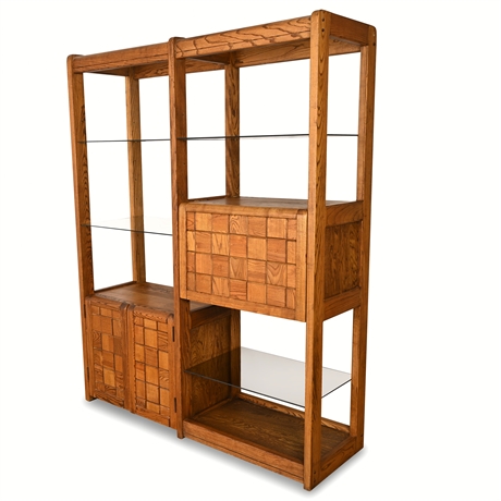 Lou Hodges Style California Modern Oak & Glass Bar Cabinet