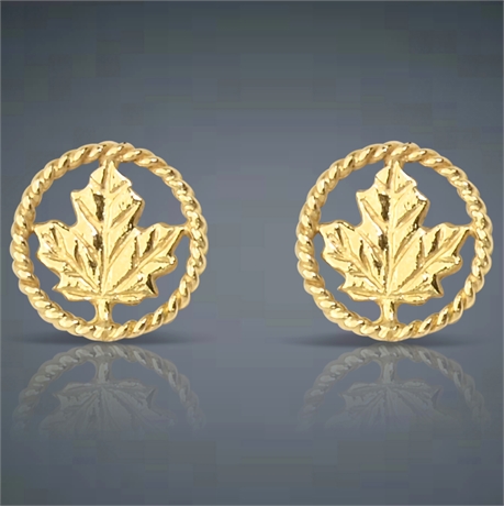 18K Canadian Maple Leaf Earrings