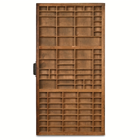 Hamilton Letterpress Type Drawer – 89 Compartments, Cast Iron Handle, Solid Wood
