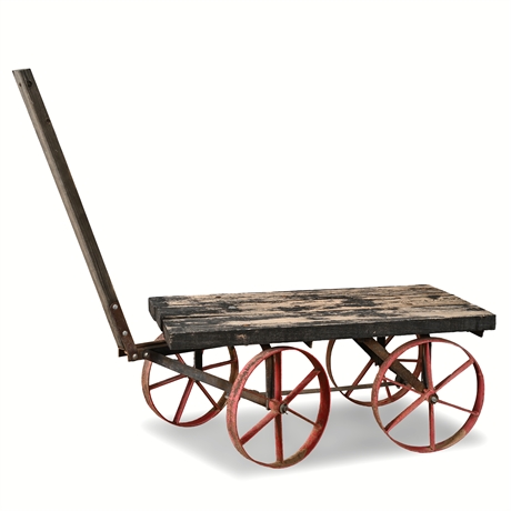 Rustic Industrial Steel & Wood Cart – 6 Spoke Wheels