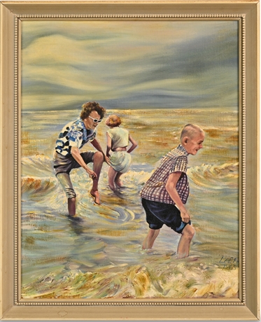 Mid-Century 'Day at the Beach' Painting