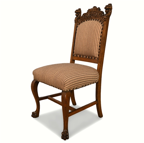 Antique Oak Renaissance Revival Chair — Lion Heads, Claw Feet