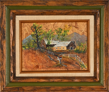 Ruth Flaherty Signed Oil Painting — New Mexico Mountain Farmstead Scene