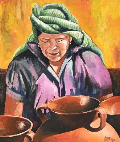 Efren Gonzalez, "La Ceramista" — Oil on Canvas, Signed & Dated 2006