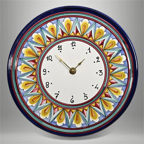 Italian Majolica Ceramic Wall Clock for Williams Sonoma, Hand-Painted
