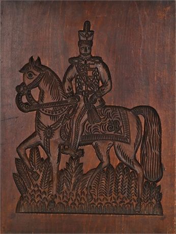 Carved Wooden Springerle Mold Panel — Mounted Cavalry Officer