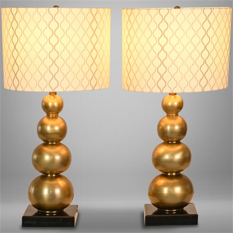 Pair 30" Brass Tone Table Lamps