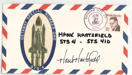 Hank Hartsfield Signed STS-4 "Getaway Special Number One" Space Shuttle Cover