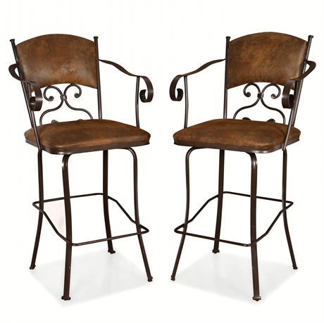 Pair Artisan Home Swivel Barstools – Iron Frame, Microsuede Seats