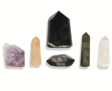 6-Piece Crystal Tower Set - Black Tourmaline, Citrine, Labradorite & More (399g)