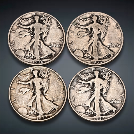 1936 & 1937 (4) Walking Liberty Half Silver Dollars