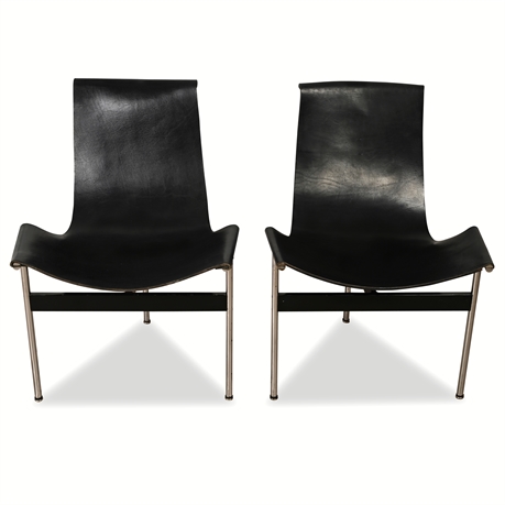 Pair of Katavolos, Kelley & Littell for Laverne T-Chairs, Black Leather, 1952
