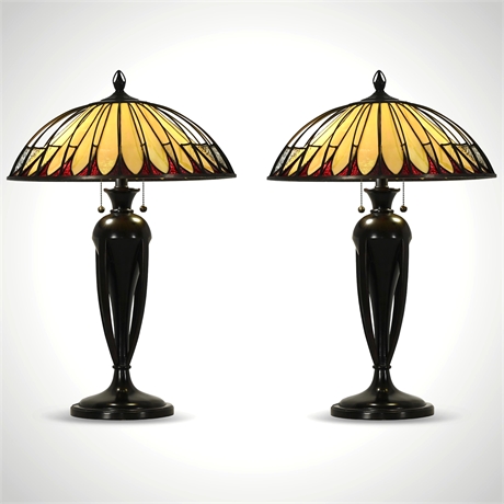 Pair Quoizel Stained Glass Lamps