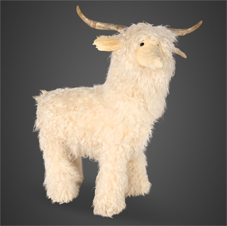 Attributed to Ray Growler — Longhorn Goat Sculpture, Wool, Leather & Horn