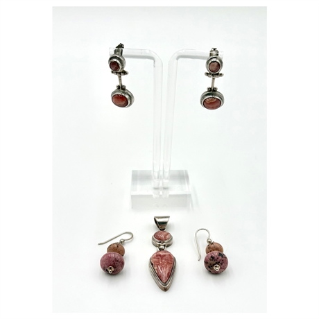 Vintage Sterling Silver Rhodochrosite Set