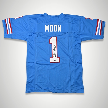 Warren Moon Signed Houston Oilers Throwback Jersey – Beckett Witnessed, HOF ’06,