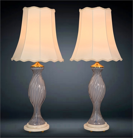 Pair Vintage Murano Swirl Glass Lamps