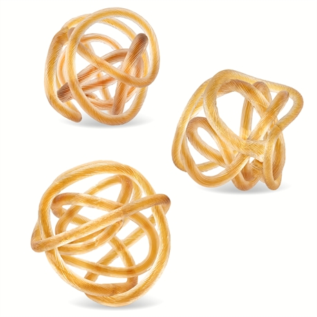 Handblown Gold Glass Love Knot Sculptures – Set of 3 Modern Art Orbs, 6"