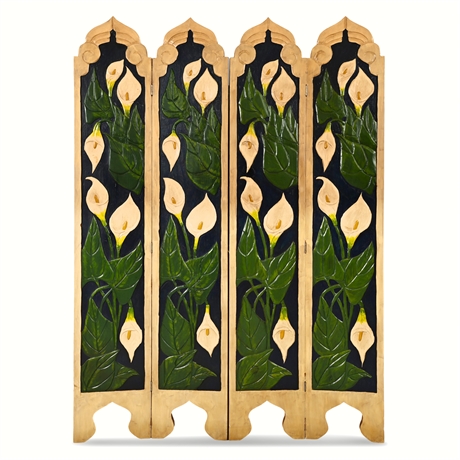 Carved Calla Lily Rustic Room Divider — Mexican Folk Art, Pine Wood