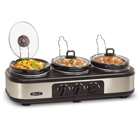 BELLA by Sensio Triple Slow Cooker 3 x 1.5 Qt Stainless Steel
