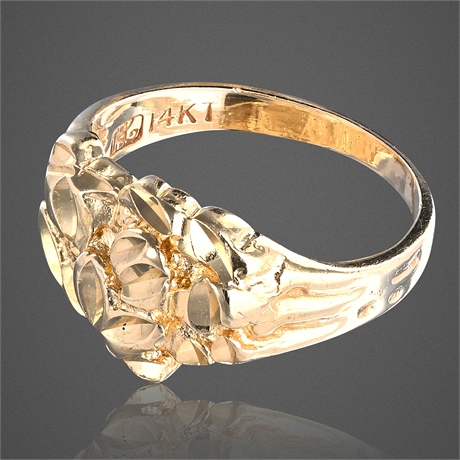 14K Yellow Gold Nugget-Style Ring, Signed KG, Size 4.75