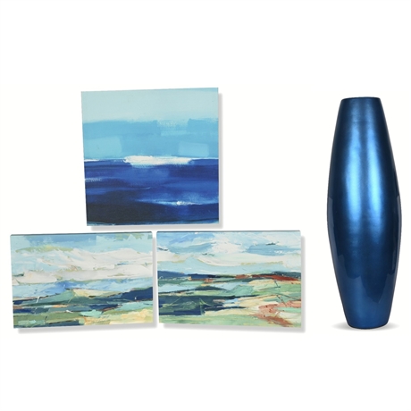 Decorative Art Set with Large Blue Vase – Coastal-Inspired Interior Décor