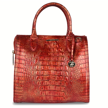 Brahmin Caroline Satchel – Red Dragon Melbourne Croc-Embossed Leather
