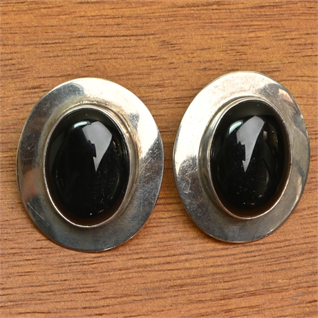 Sterling Jet Button Earrings