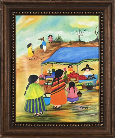 Haydee Romero Signed Market Scene Print — Framed