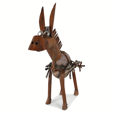 Hand-Forged Iron & Stone Burro Sculpture – Rustic Folk Art – Mexico