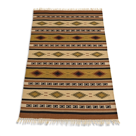Zapotec Hand-Woven Wool Flatweave Rug, Earth-Tone Diamond & Stripe, 6'2"