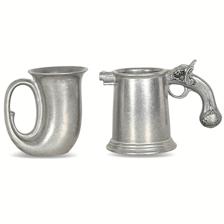 Pair Vintage Pewter Steins