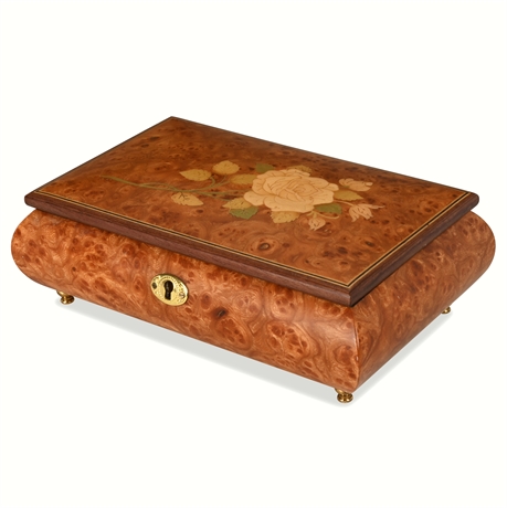 Sorrento Italy Notturno Burl Wood Floral Music/Jewelry Box