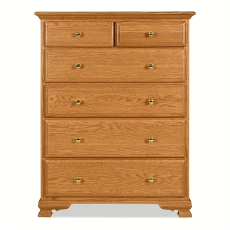 Amish "Sunrise" Solid Oak Six-Drawer Chest with Dovetail Drawers