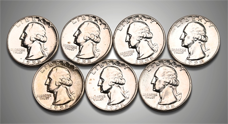 1958 (7) Washington Silver Quarters