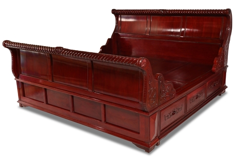 Carved Rosewood 'lit en bateau' Platform Bed
