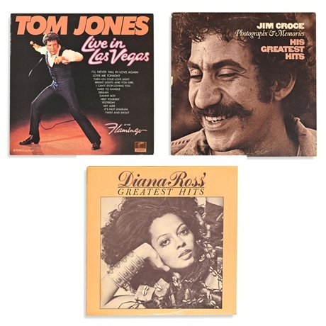 1970s Vinyl LPs: Tom Jones Live, Jim Croce, Diana Ross' Greatest Hits