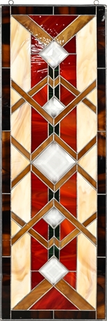 Stained Glass Window Panel w/ Beveled Glass — 30"x10", Hanging Rings