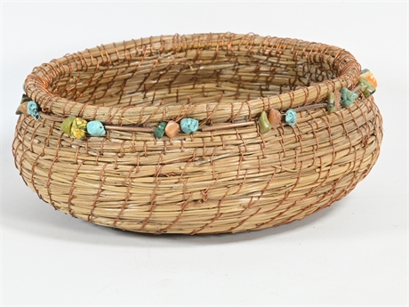 Pine Needle Turquoise & Copper Basket