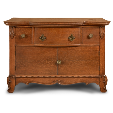 Oak Sideboard with Dovetail Drawers & Brass Hardware