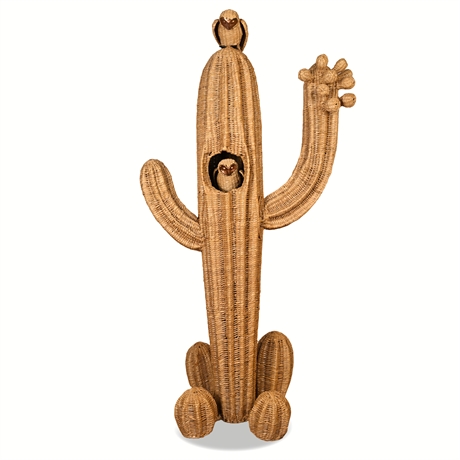Mario López Torres “Cactus with Owls” Woven Rattan Sculpture