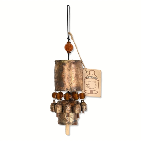 Kutch Copper "Nana" Bell Cluster with Amber Glass Beads — Hand Made in India