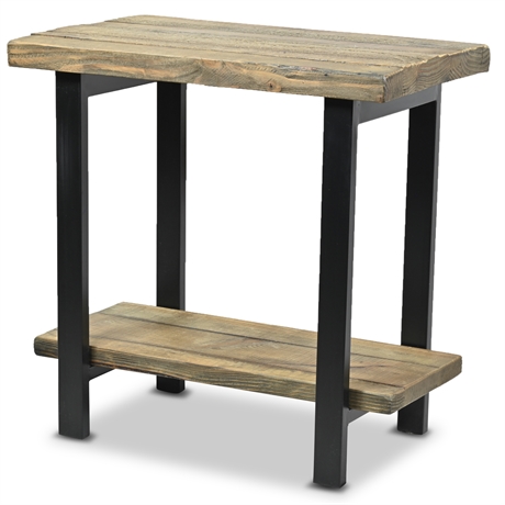 Modern Rustic Chunky Reclaimed Wood Side Table with Shelf