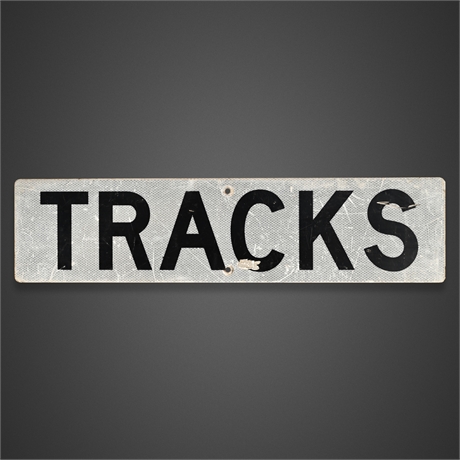 Vintage Reflective Aluminum TRACKS Sign – 33" Railroad