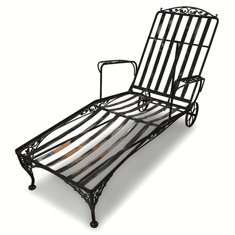 Vintage Wrought Iron Adjustable Chaise Lounge — 77" L, Scroll Detail