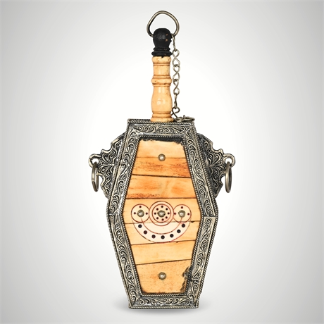 Ornate Tribal Bone & Coral Flask – Berber-Inspired Powder Vessel, 10"