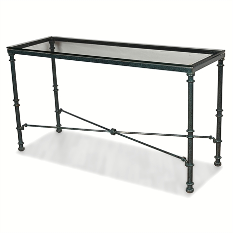 1990s Giacometti-Style Verdigris Iron Console Table, 50"