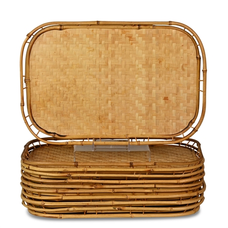 Vintage Bamboo Rattan Wicker Serving Trays