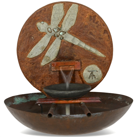 Copper and Stone Dragonfly Fountain Copper Bowl